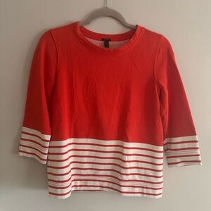 J.Crew Colorblock Orange and White Striped 3/4 Sleeve Crewneck Sweatshirt XS